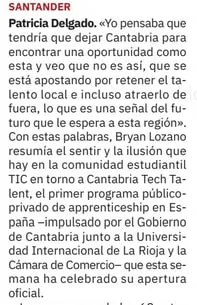 Clipping of the article's lead, which opens with Bray Lozano's quote and continues: with these words, Bryan Lozano summed up the feeling and excitement among ICT students